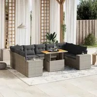 Set Divano da Giardino 10 pz con Cuscini Grigio in Polyrattan 3272782