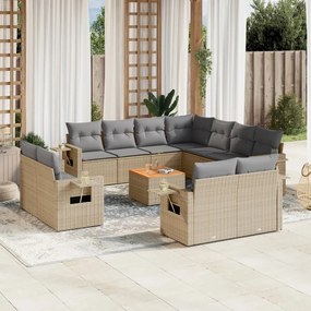 Set divano da giardino 12 pz con cuscini beige misto polyrattan