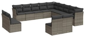 Set divani da giardino 13 pz con cuscini grigio in polyrattan