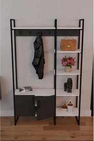 Mobile Ingresso Industrial 120x34x180 Con Scarpiera Appendiabiti E Ripiani Yago Antracite E Bianco