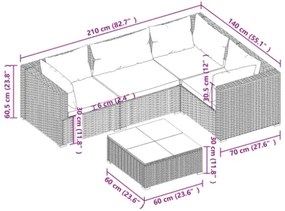 Set Divani da Giardino 5 pz con Cuscini in Polyrattan Grigio