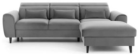 Divano angolare grigio allungabile/con contenitore (con penisola a destra/con chaise lounge) e rivestimento in velluto Foble – ELTAP