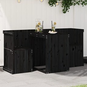 Set Da Balcone A 2 Posti Nero İn Legno Massello Di Pino /