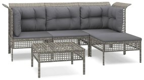 Set divani da giardino 5 pz con cuscini in polyrattan grigio