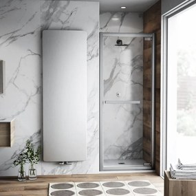 Porta doccia Namara con apertura battente L 85-90 cm x H 195 cm per nicchia in vetro trasparente SP. 8 mm, profilo lucido cromo