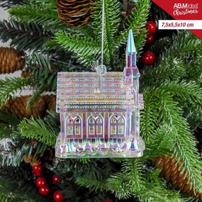 Addobbo Albero Di Natale Iridescente o Glitterata Casa 7,5x5,5x10cm