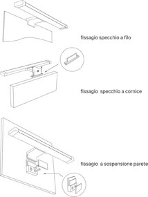 Lampada LED da Specchio 60cm 7W Bidirezione Nera IP44 Tripla Installazione Colore Bianco Naturale 4.000K