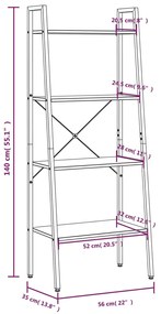 Scaffale Autoportante 4 Ripiani Marrone Scuro Nero 56x35x140 cm