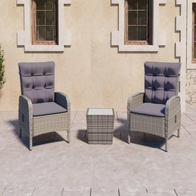 Set da Bistrot da Giardino 3 pz in Polyrattan e Vetro Grigio