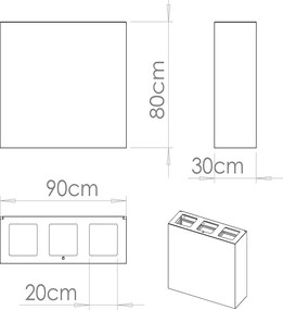 Pattumiera per Raccolta Differenziata 3 Scomparti Capacità 180 lt 90x30x80 cm in Acciaio Corten...