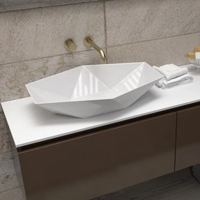 Mobile bagno sospeso 155 cm con piano da appoggio in solid surface bianco e doppio cassetto SP-155 - KAMALU