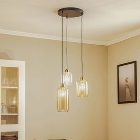 TK Lighting Lampada a sospensione Marco Brown, a 3 luci, trasparente/marrone