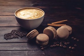 Carta da parati autoadesiva – Caffè con macarons al cioccolato