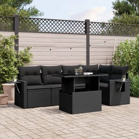 Set divano da giardino 6 pz con cuscini nero in polyrattan