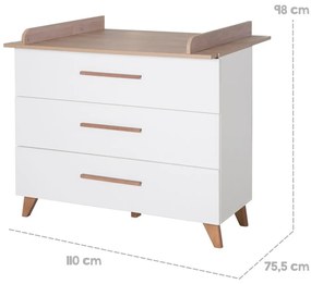 Cassettiera bassa per bambini in rovere con fasciatoio in bianco e naturale 110x98 cm - Roba