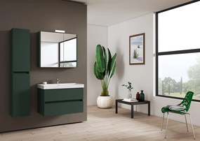 Specchio Contenitore Con Illuminazione Akira laccato opaco verde foresta L 80 x H 70 x P 15.5 cm