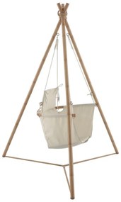 Poltrona sospesa NATERIAL struttura in acciaio naturale, cuscini in poliestere beige