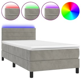 Letto a Molle Materasso e LED Grigio Chiaro 90x190 cm Velluto