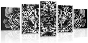 Quadri 5 pezzi – Mandala della salute in bianco e nero