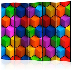 Paravento separè Campi geometrici colorati II (5 pezzi) - astrazione cubica