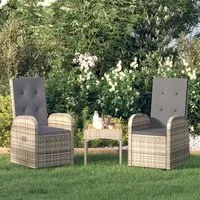 Sedie Reclinabili da Giardino con Cuscini 2pz Grigio Polyrattan 319539