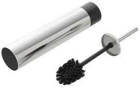 Portascopino tondo slim in acciaio inox setole nere e secchio estraibile