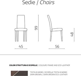 Sedia in ecopelle con gambe verniciate TESTA DI MORO mod. DENVER Set da 2 pezzi