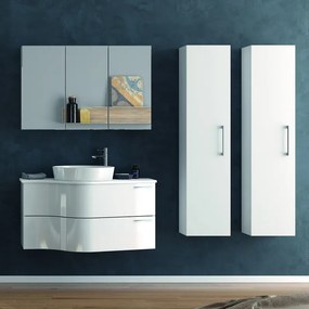 Composizione bagno sospesa 100cm: mobile, specchio contenitore e 2 colonne FORM-100 - KAMALU
