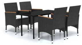 Set da pranzo da giardino 5 pz con cuscini nero