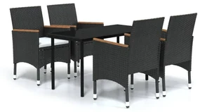Set da pranzo da giardino 5 pz con cuscini nero