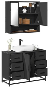 Set Mobili Da Bagno 2 Pz Nero İn Legno Multistrato /