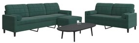 Set Di Divani 3 Pz Con Cuscini E Rinforzi Verde Scuro Velluto /