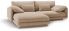 Divano angolare beige (con penisola a sinistra/con chaise lounge) con rivestimento in velluto Torino – Micadoni