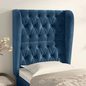 Testiera Ad Orecchio Blu Scuro 83x23x118/128 Cm İn Velluto /
