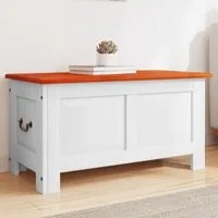 Cassapanca con Coperchio Marrone e Bianco Legno Massello Acacia 364919