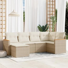 Set divano da giardino 6 pz con cuscini beige in polyrattan