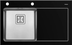Lavello integrato 1 vasca in vetro nero PYRAMIS Crystalon L 53 x L 86 cm, sgocciolatoio a destra