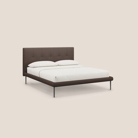 Midori letto imbottito trapuntato in ecopelle con piedini alti T04 marrone