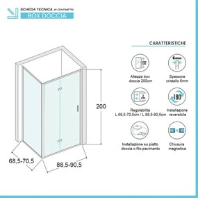 Box doccia 70x90 cm con porta a soffietto serigrafata H 200 cm Ted