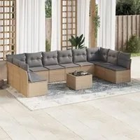 Set Divani da Giardino 11 pz con Cuscini Beige in Polyrattan 3218099