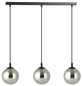 Sospensione Moderna 3 Luci Kali In Acciaio Nero E Sfere In Vetro Fumè
