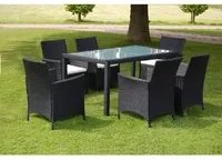 Set da Pranzo da Giardino 7 pz con Cuscini in Polyrattan Nero cod mxl 41457