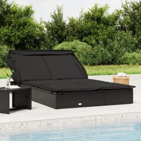 Lettino Doppio Tetto Pieghevole Nero 213x118x97 Cm Polyrattan /