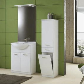 Mobile Bagno a Terra 75 Cm Due Ante Specchio Con Fari Led 70x104 Cm Savini "Classica" Bianco Lucido