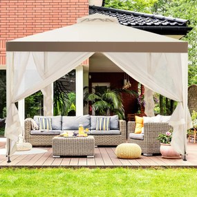 Costway Gazebo a doppio tetto con zanzariera 3x3M da esterno e campeggio Beige