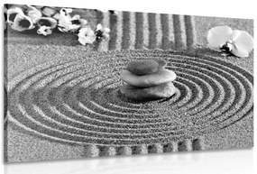 Stampa su tela – Giardino giapponese con elementi Feng Shui in bianco e nero