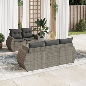 Set divano da giardino 6 pz con cuscini grigio in polyrattan