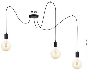 Lampadario a sospensione con filo MIROS 3xE27/60W/230V ragno nero