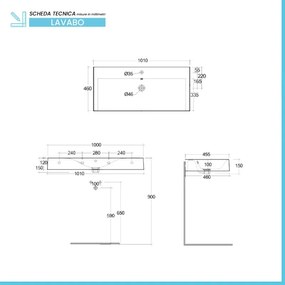 Lavabo sospeso 100cm in ceramica bianca Rak Des