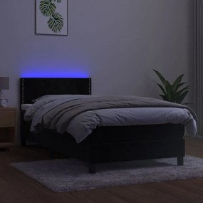 Letto a molle con materasso e led nero 100x200 cm in velluto